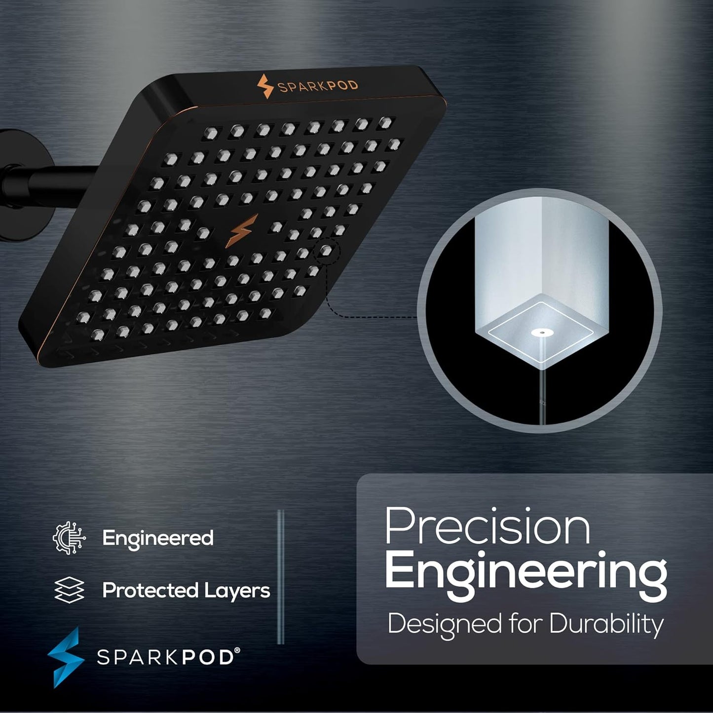SparkPod Shower Head - High Pressure Rain - Premium Quality Luxury Design - 1-Min Install - Easy Clean Adjustable Replacement for Your Bathroom Shower Heads (Luxury Polished Chrome, 6 Inch Round)