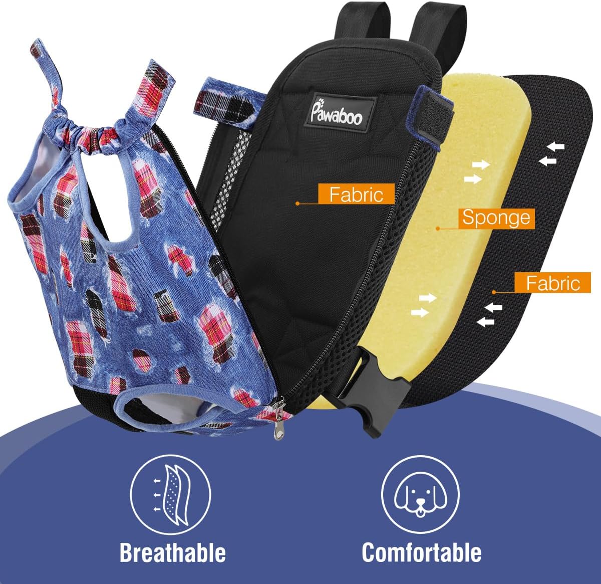 Pawaboo Pet Carrier Backpack, Adjustable Pet Front Cat Dog Carrier Backpack Travel Bag, Legs Out, Easy-Fit for Traveling Hiking Camping for Small Medium Dogs Cats Puppies, Medium, Black