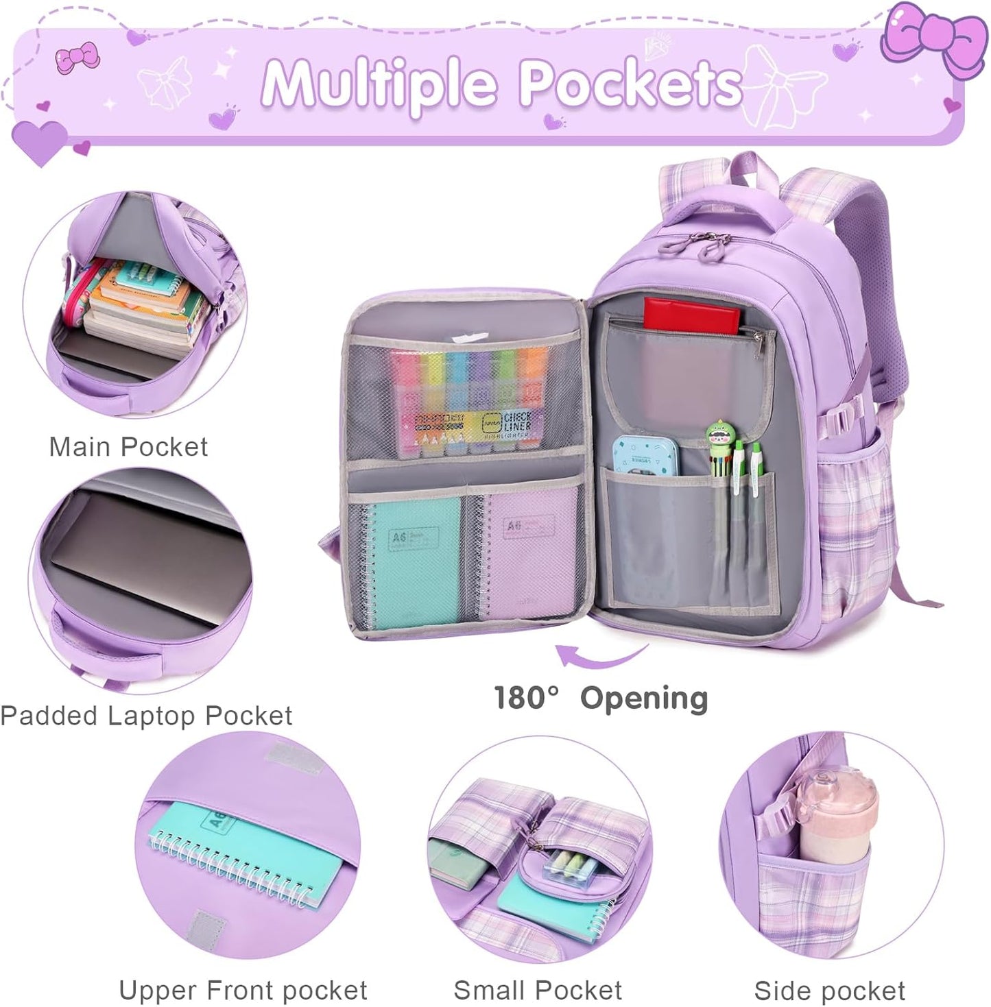 ACESAK Girls Backpack - 3PCS Backpack for Girls Cute School Backpacks for Girls Kindergarten