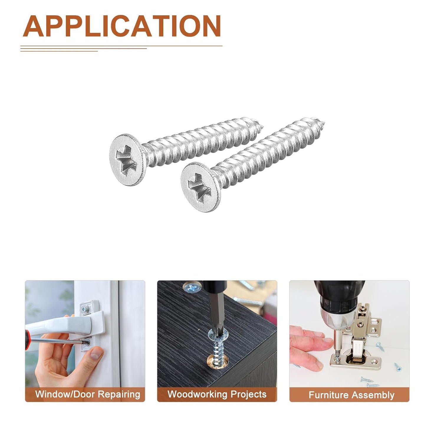 DTGN 100Pcs #6x1/2 Flat Head Wood Screws, 304 Stainless Steel Phillips Self Tapping Screws - Good for Woodworking, Furniture - Silver