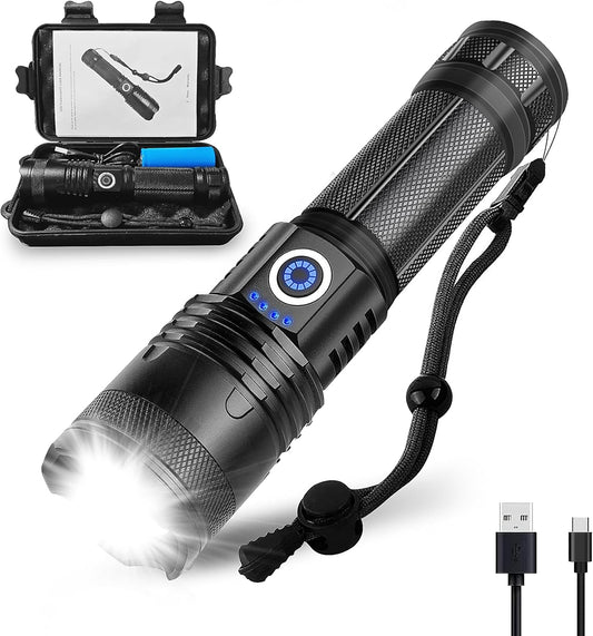 Flashlight Rechargeable 5 Modes of 10000 High Lumen,IPX6 Waterproof Flashlight,LED Flashlight Ultra Bright,Portable Flashlight for Outdoor Activities Such as Camping,Cycling,Mountain