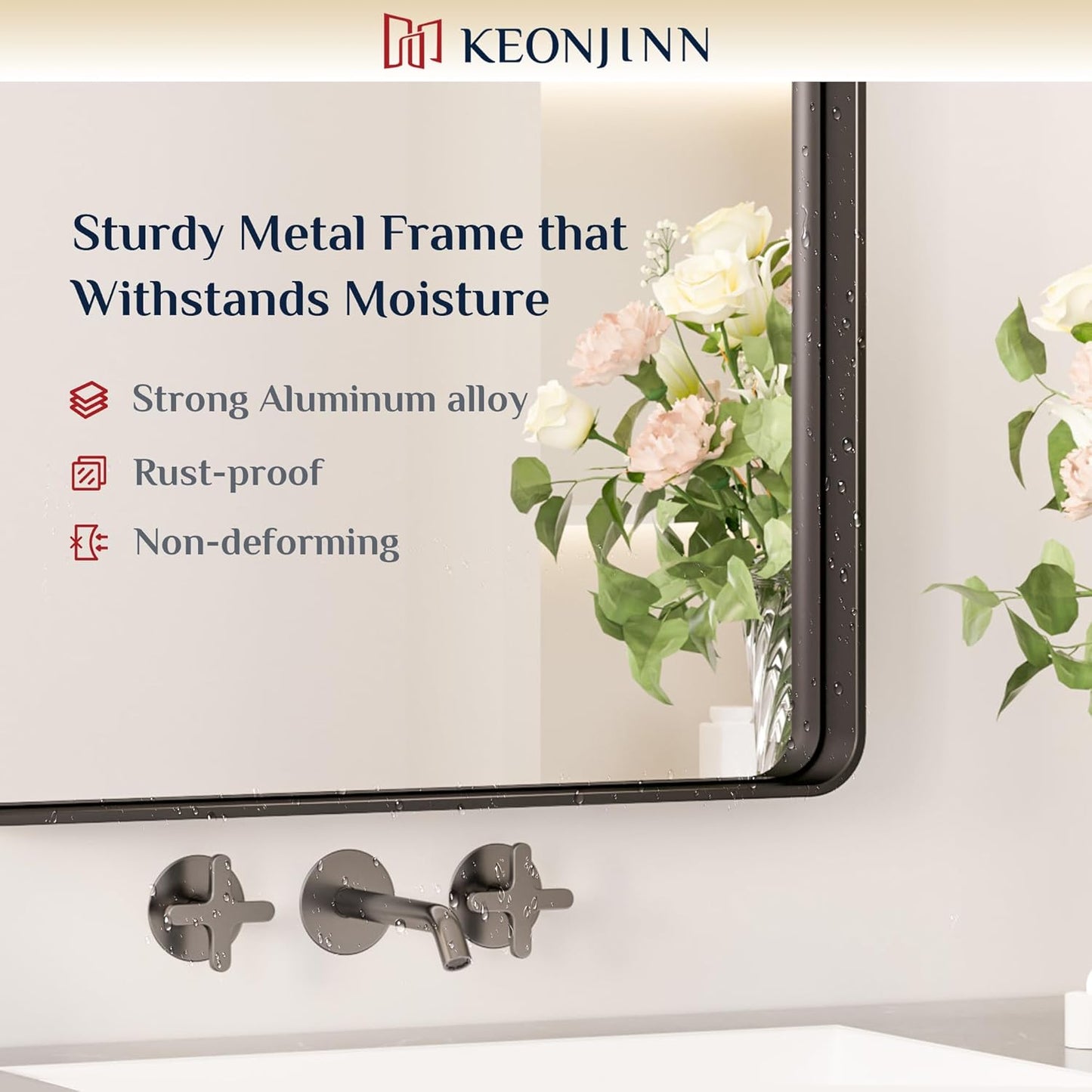 Keonjinn 42 x 36 Brushed Nickel Bathroom Vanity Mirror, Large Rounded Rectangle Bathroom Mirrors for over Sink, Metal Framed Silver Mirror for Wall, Shatterproof HD Tempered Glass(Horizontal/Vertical)