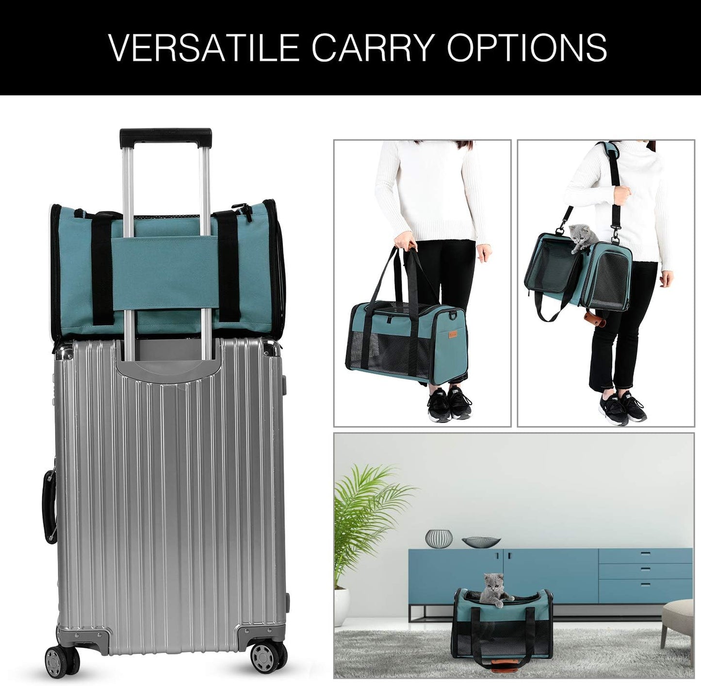 Akinerri Airline Approved Pet Carriers,Soft Sided Collapsible Pet Travel Carrier for Medium Puppy and Cats (Medium, Blue)