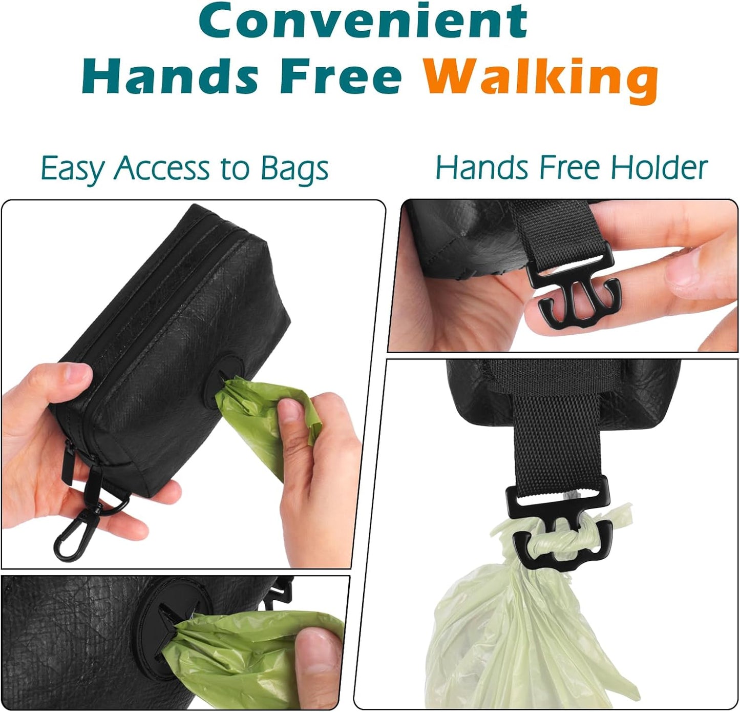 PetBonus Waterproof Dog Poop Bag Holder for leashes, Portable Pet Waste Bag Dispenser, 2 Pouches for Treat Holder and Walking Accessories, Fit All Leashes, Includes 1 Roll of Dog Poop Bags (Green)