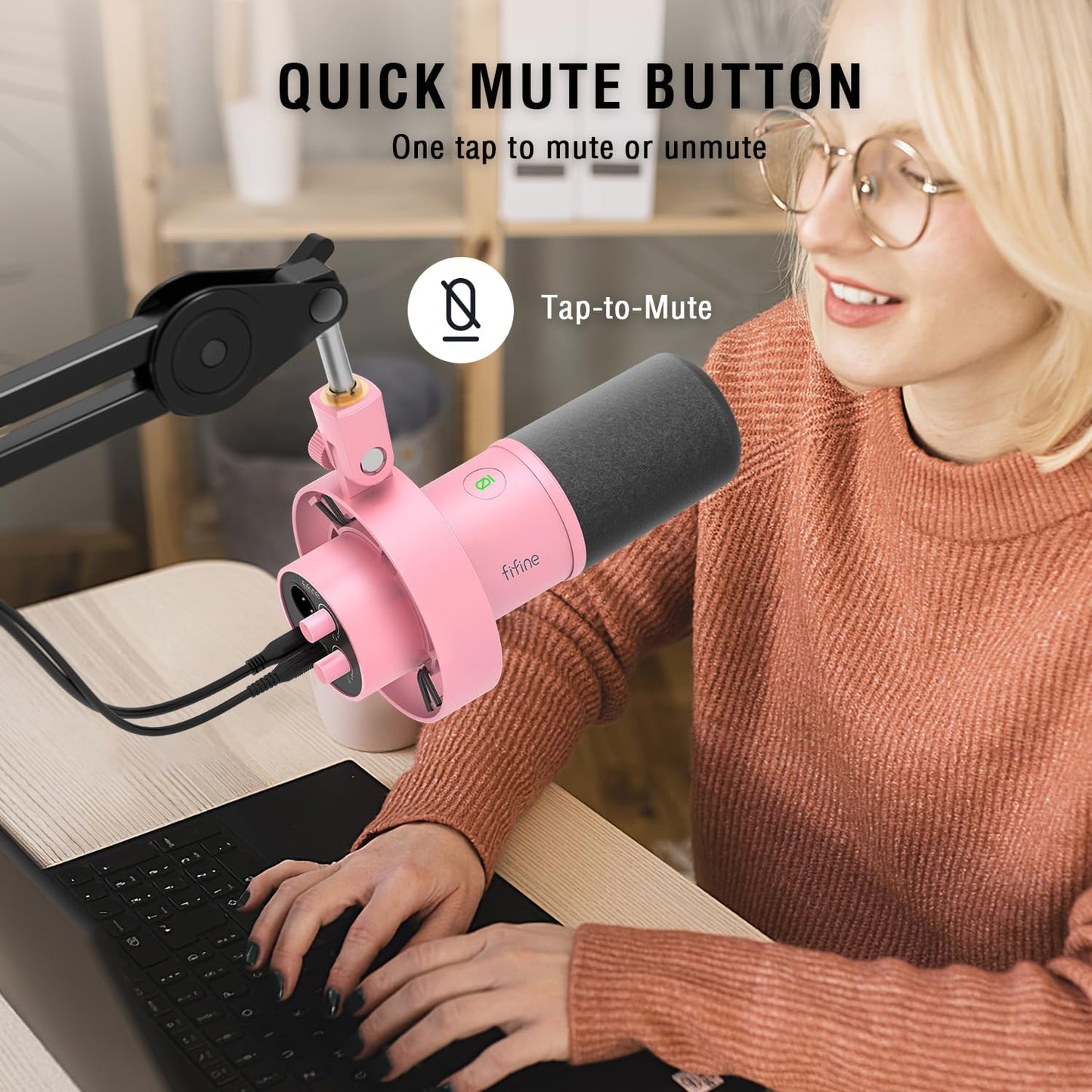 Fifine XLR/USB Podcast Microphone, PC Recording Dynamic Mic for Streaming, Studio, Vocal, Voice-Over, Instruments, Metal Cardioid Mic with Tap-to-Mute, Monitoring Headphone Jack, Gain Knob-K688