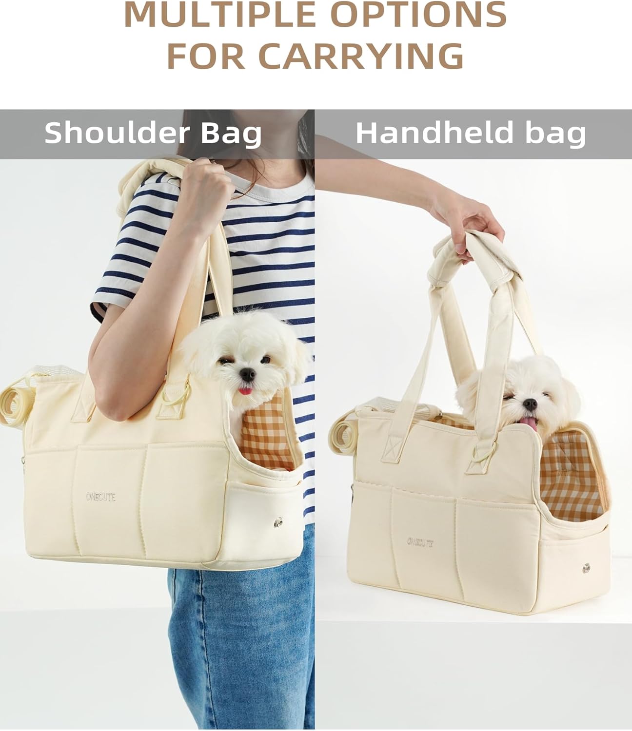 Dog Purse Carrier for Small Dogs Rabbit cat with Large Pockets, Cotton Bag, Dog Carrier Soft Sided, Collapsible Travel Puppy Carrier (Grey, 13.6" L x 6.5" W x 10" H)