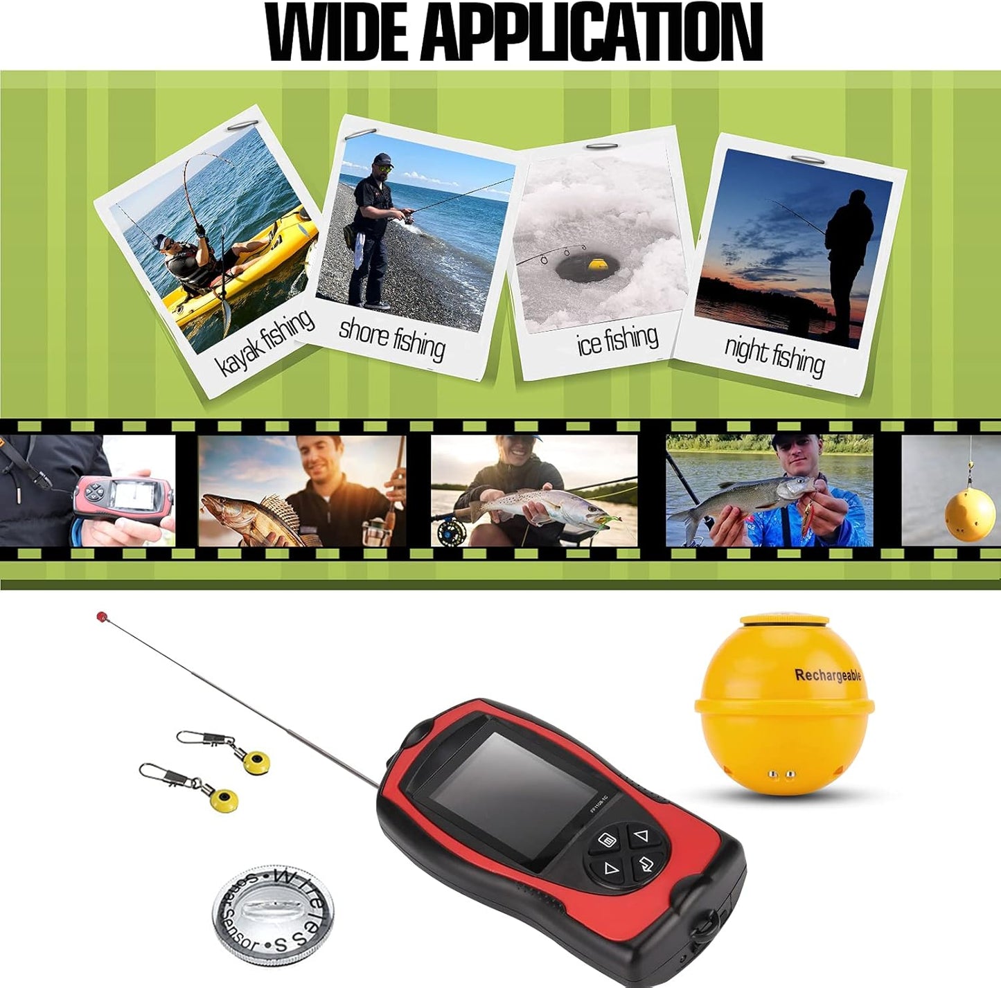 Atibin Portable Sonar Fish Finder Water Sensor Transducer Depth Finder Kayak Wireless Handheld Fish Finders Canoe Fishing