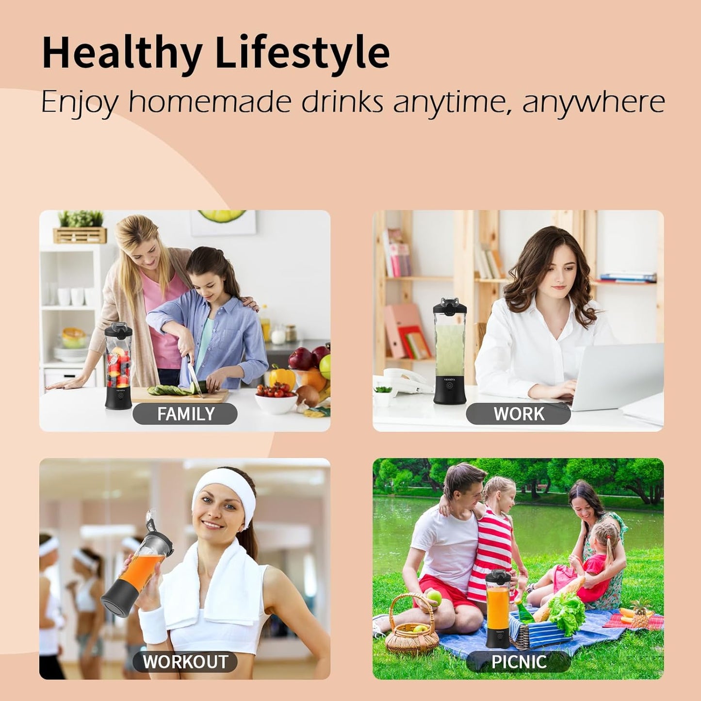 VKYOZVA Portable Blender, 20 Oz Travel Blender USB-C Rechargeable with 6 -leaf Stainless Steel Blades, BPA Frees, Personal Blender for Shakes and Smoothies,Suitable for Family Travel Gyms, Black