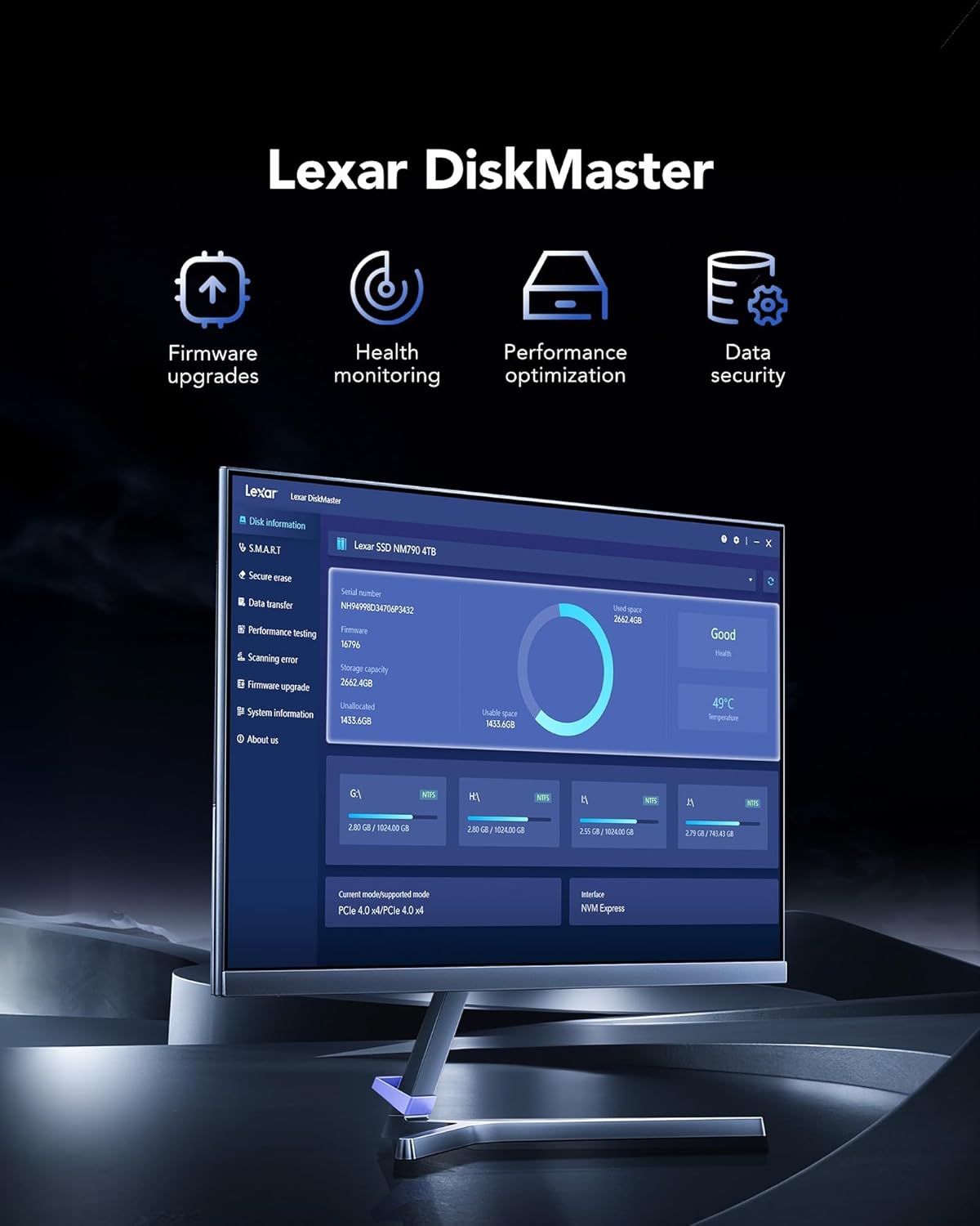 Lexar EQ790 1TB SSD M.2 2280 PCIe Gen4x4 NVMe 1.4, Blazing Speeds Up to 7000MB/s Read 5000MB/s Write for Intense Workloads & PS5 PC Gaming, High Performance Internal Solid State Drive