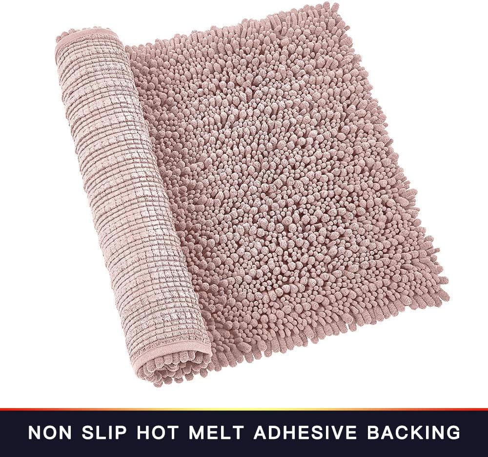 Walensee Bathroom Rug Non Slip Bath Mat (24x17 Inch Blush) Water Absorbent Super Soft Shaggy Chenille Machine Washable Dry Extra Thick Perfect Absorbant Best Small Plush Carpet for Shower Floor