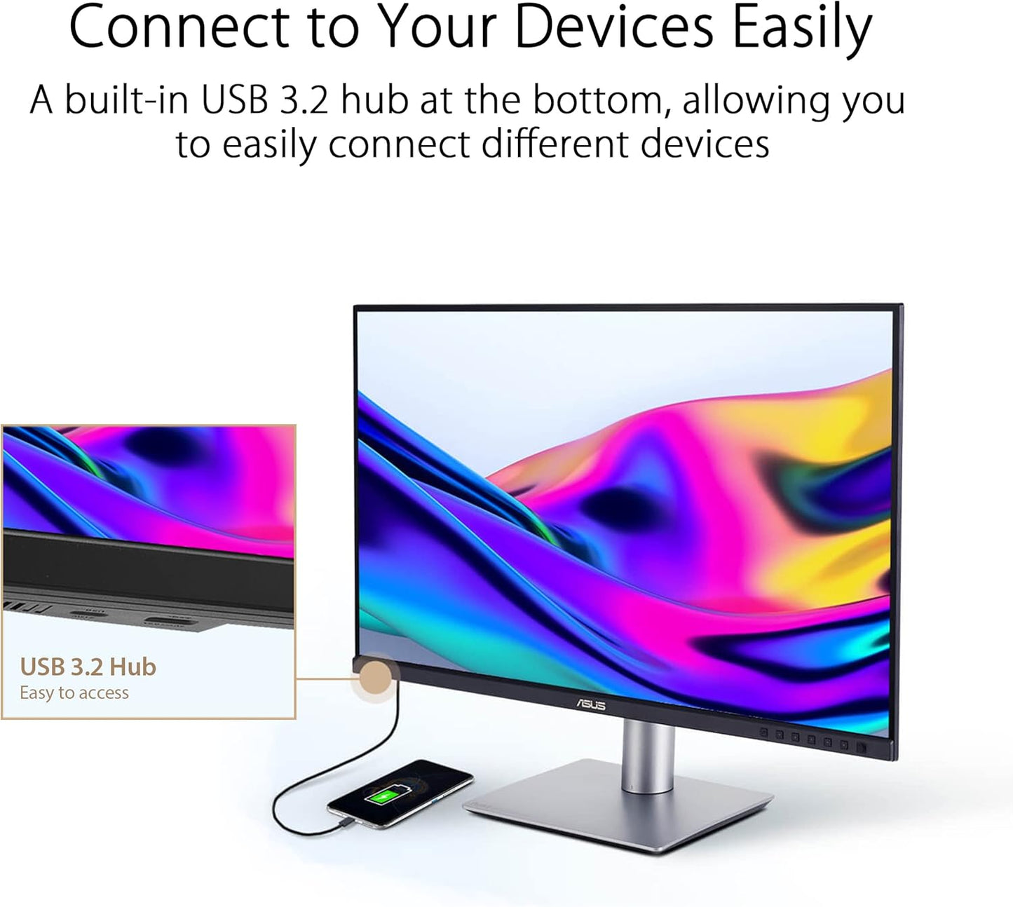 ASUS ProArt Display 27" Monitor PA278CV - WQHD (2560 x 1440), IPS, 100% sRGB, 100% Rec. 709, ΔE < 2, Calman Verified, USB Hub, USB-C, DisplayPort Daisy-Chaining, HDMI, Eye Care, Height Adjustable , BLACK/SLIVER