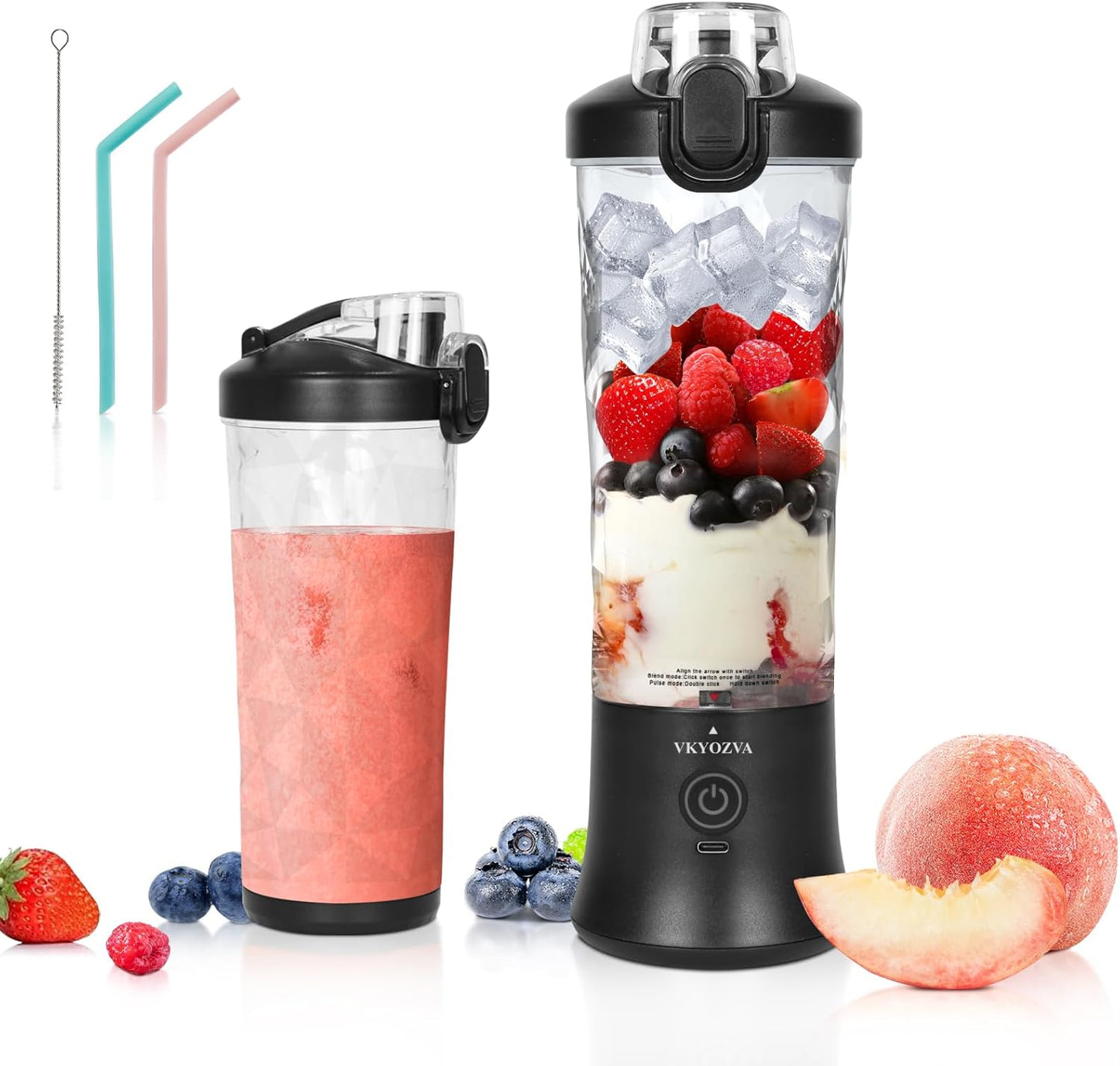 VKYOZVA Portable Blender, 20 Oz Travel Blender USB-C Rechargeable with 6 -leaf Stainless Steel Blades, BPA Frees, Personal Blender for Shakes and Smoothies,Suitable for Family Travel Gyms, Black