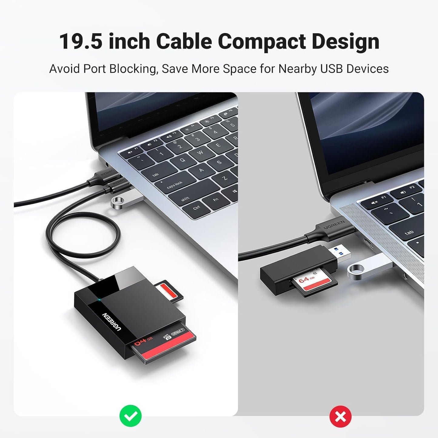 UGREEN SD Card Reader 4 in 1 USB 3.0 5Gbps Memory Card Adapter, Support Micro SD, MS, CF, UHS-I, SDHC, SDXC, MMC, MMC, Plug and Play on Windows macOS Linux Chrome