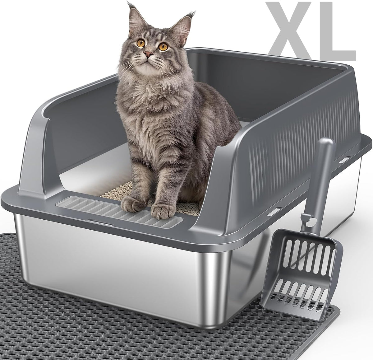 XL Stainless Steel Cat Litter Box | Extra Large Metal Litter Tray with High Sides