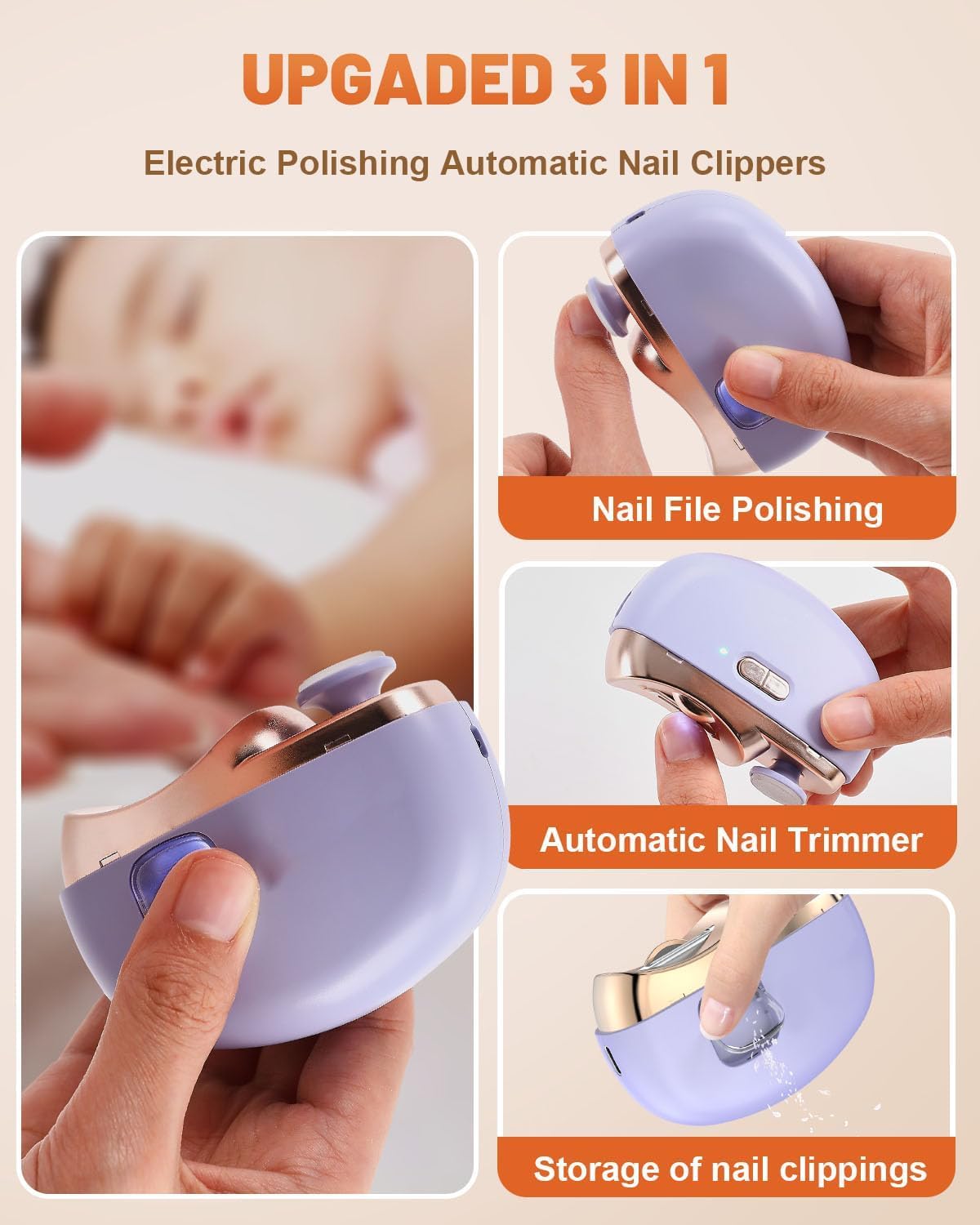 3-in-1 Upgrade Electric Nail Clippers for Seniors, Automatic Electric Polishing Nail Clippers with Collector, Excellent Electric Nail Trimmer Gift for Your Loves