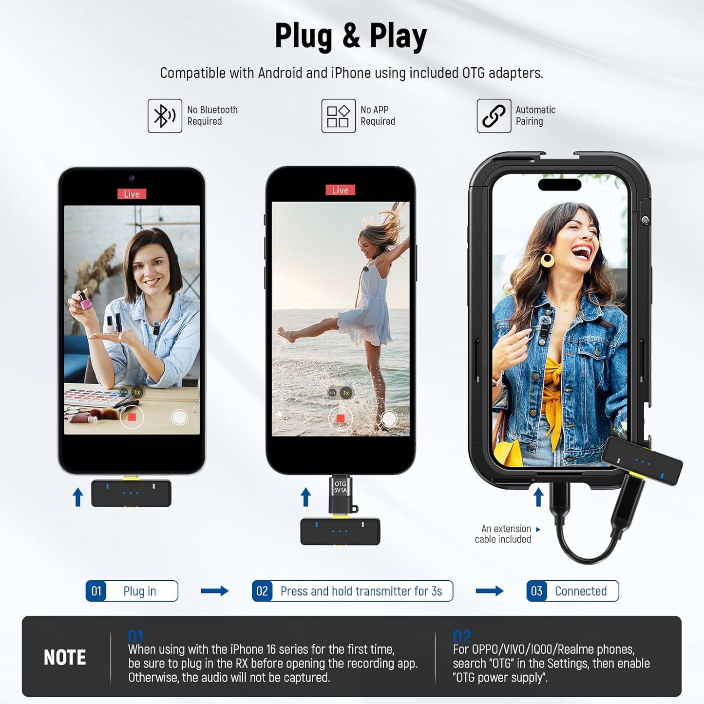 NEEWER CM28 Wireless Lavalier Microphone System with Charging Case, 1 Click Noise Canceling, 4GB Storage for 9Hrs of 48KHz 16 Bit Uncompressed Audio Lapel Mic Compatible with iPhone/Android/PC/Camera