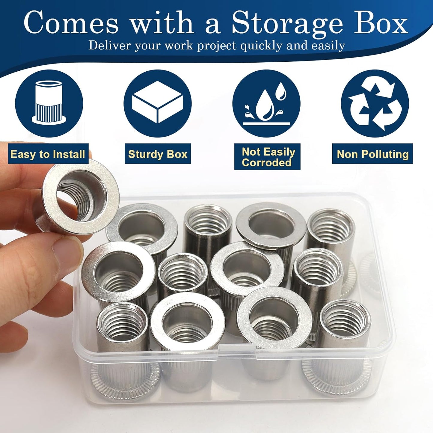 Vifmy Metric & SAE Rivet Nut Assortment Kit(420 Pcs),m3 m4 m5 m6 m8 m10 m12#6-32#8-32#10-24 1/4"-20 5/16"-18 3/8"-16 UNC Flat Head Rivnut Set,Zinc Plated Finish Carbon Steel Nutsert