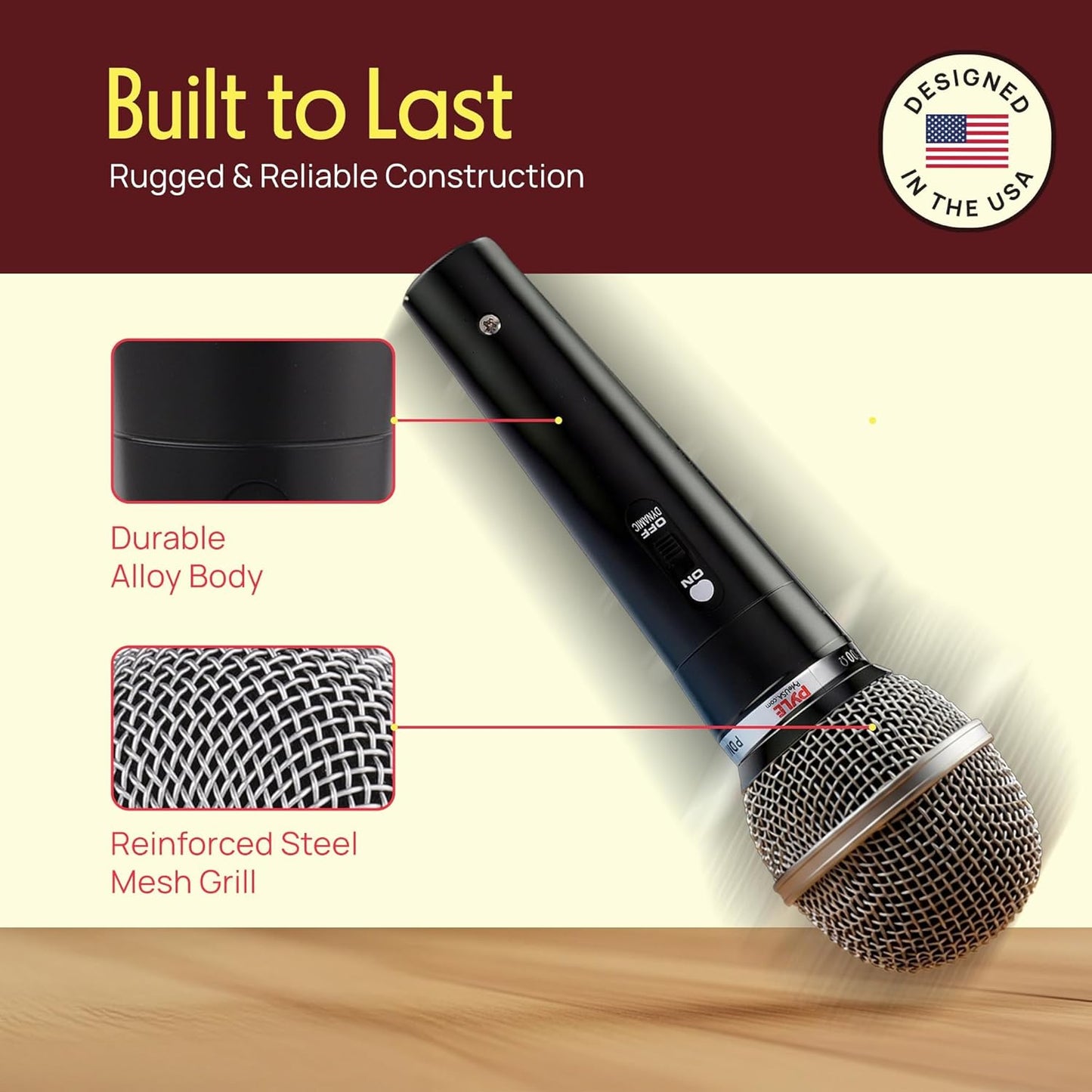 Pyle Professional Dynamic Vocal Microphone - Moving Coil Dynamic Cardioid Unidirectional Handheld Microphone with ON/OFF Switch Includes 15ft XLR Audio Cable to 1/4'' Audio Connection - PDMIC59
