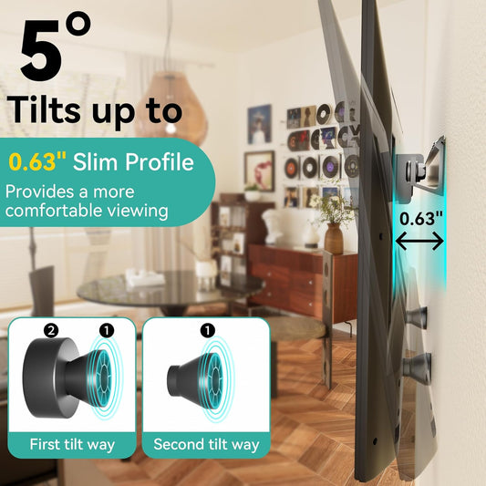 Auoace No Stud TV Wall Mount for 22-55 inch TVs, Drywall Studless TV Hanger Tilts Up to 5°, Low Profile Studless TVs Wall Mount, Easy to Install for Bedroom, Living Room - PuriLite