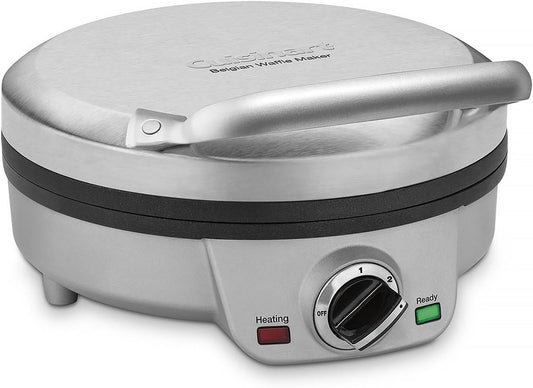 Cuisinart 4-Slice Round Belgian Waffle Maker, Non-Stick Coated Plates, Silver (WAF-200C)