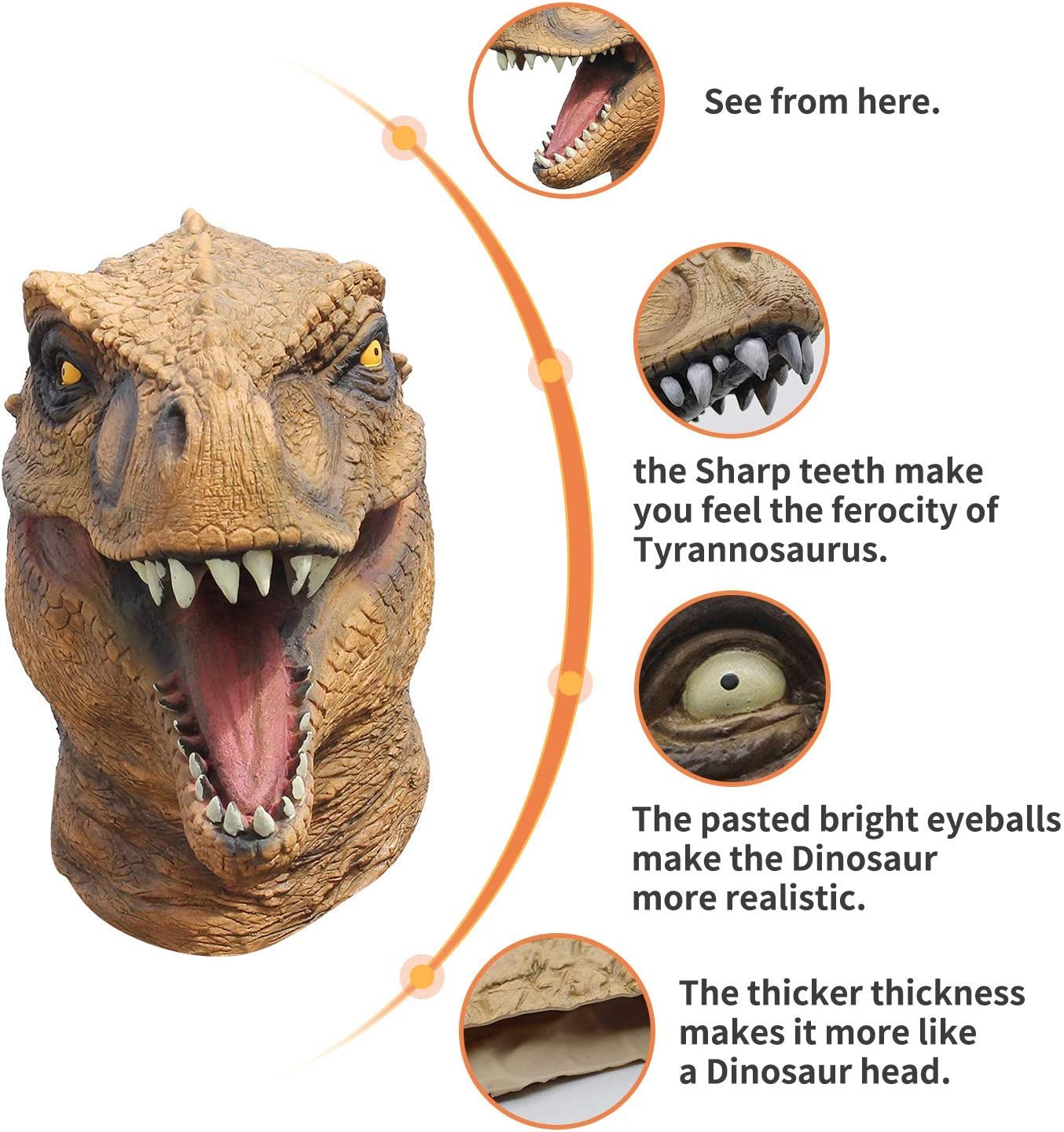 CreepyParty Dinosaur Head Mask Novelty Halloween Costume Party Animal Jurassic Full Head Latex Mask