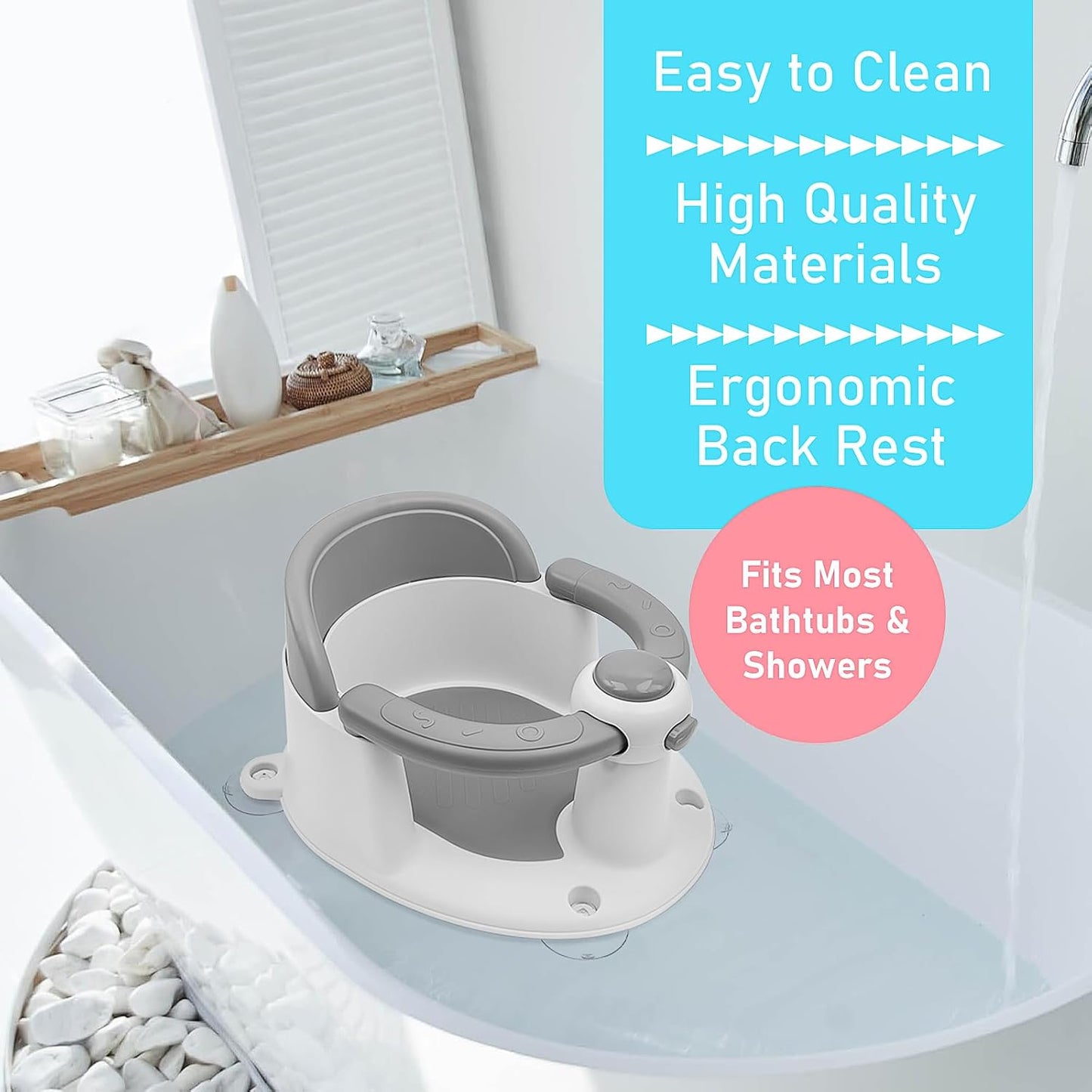 Baby Bath Seat for Babies 6 Months & Up, Non-Slip Infant Toddler Baby Bathtub Bath Seat for Sitting Up, Baby Tub Seat with Suction Cups for Shower (Grey)