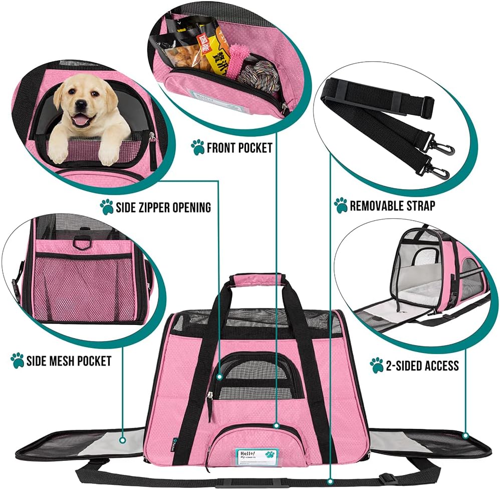 Premium Airline Approved Soft-Sided Pet Travel Carrier by PetAmi | Ventilated, Comfortable Design with Safety Features | Perfect For Plane or Car | Ideal for Small to Medium Sized Cats, Dogs, and Pets