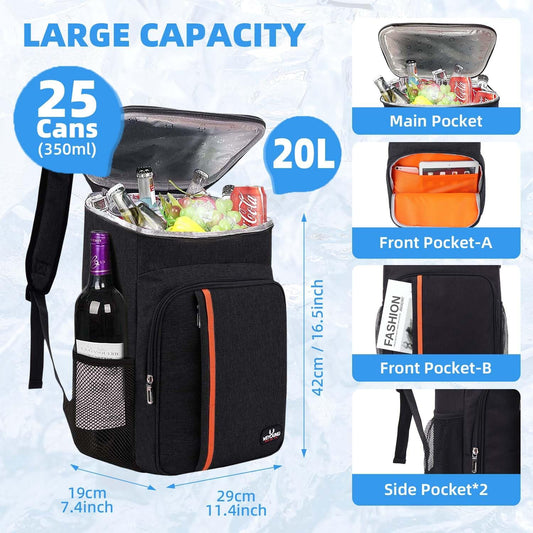 Bagtopia Camping Cooler Backpack 25 Cans, Leak Proof Insulated Thermal Bag, Beach Travel Picnic Lunch Backpack for Men Women