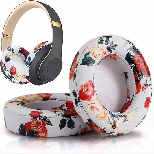 Studio 3 Ear Pads Cushions Replacement Earpads for Beats Studio 2 & Studio 3 Wired & Wireless Headphones,Ear Cushions Memory Foam Earpads with Soft Protein Leather Replacement Parts -White Floral