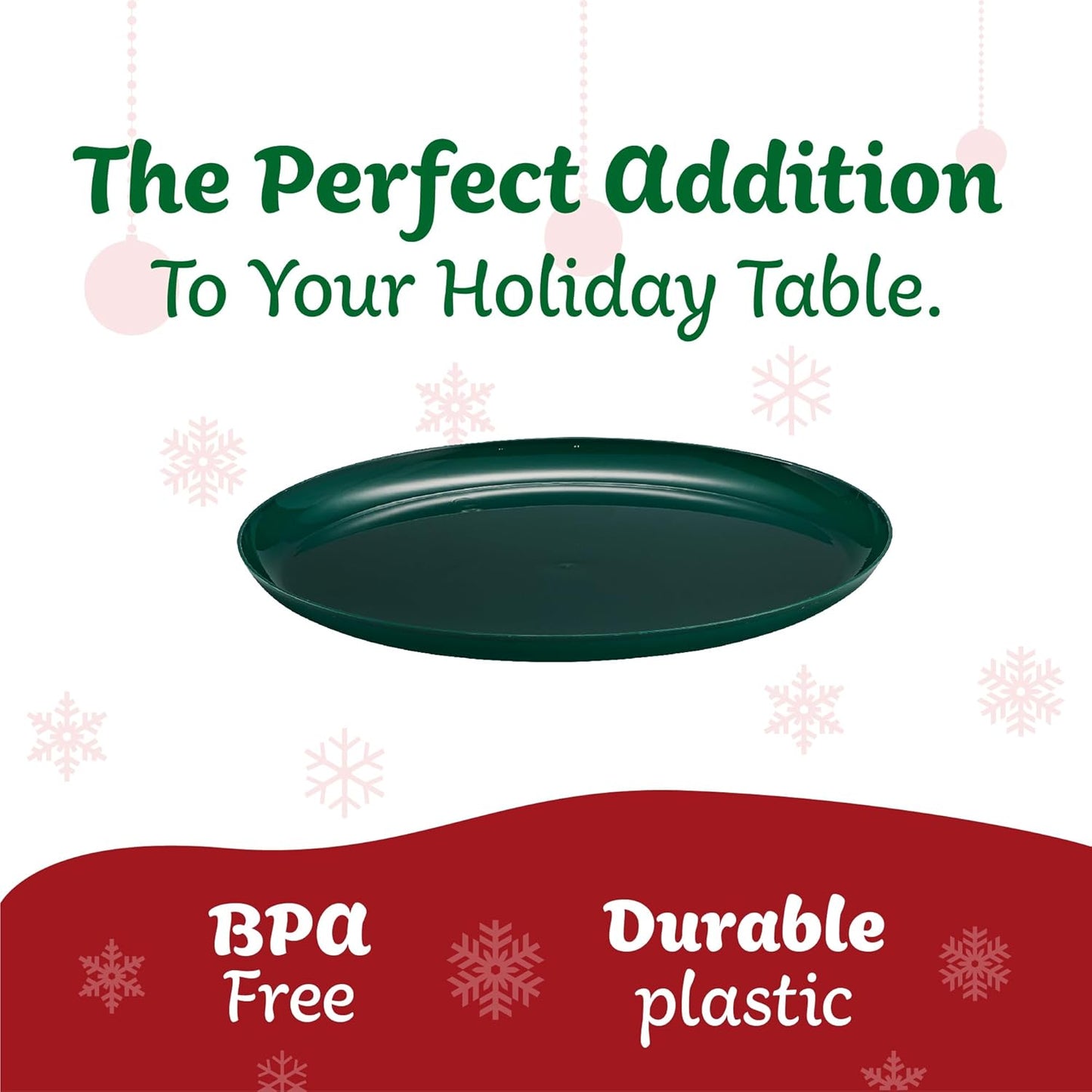PLASTICPRO [30 Pack 10.7'' Christmass Green Plastic Party Plates Edge Collection Premium heavyweight Elegant Disposable Tableware Dishes