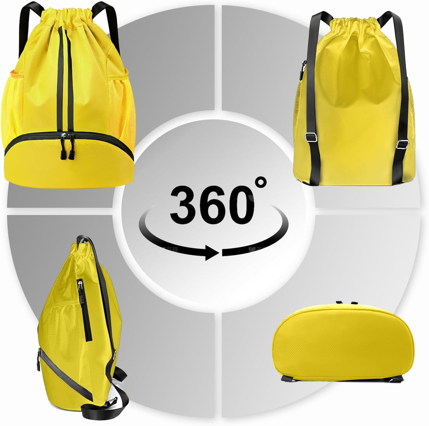 Hoedia Sports Drawstring Backpack - String Swim Gym Bag with Shoes Compartment and Wet Proof Pocket for Women/Men