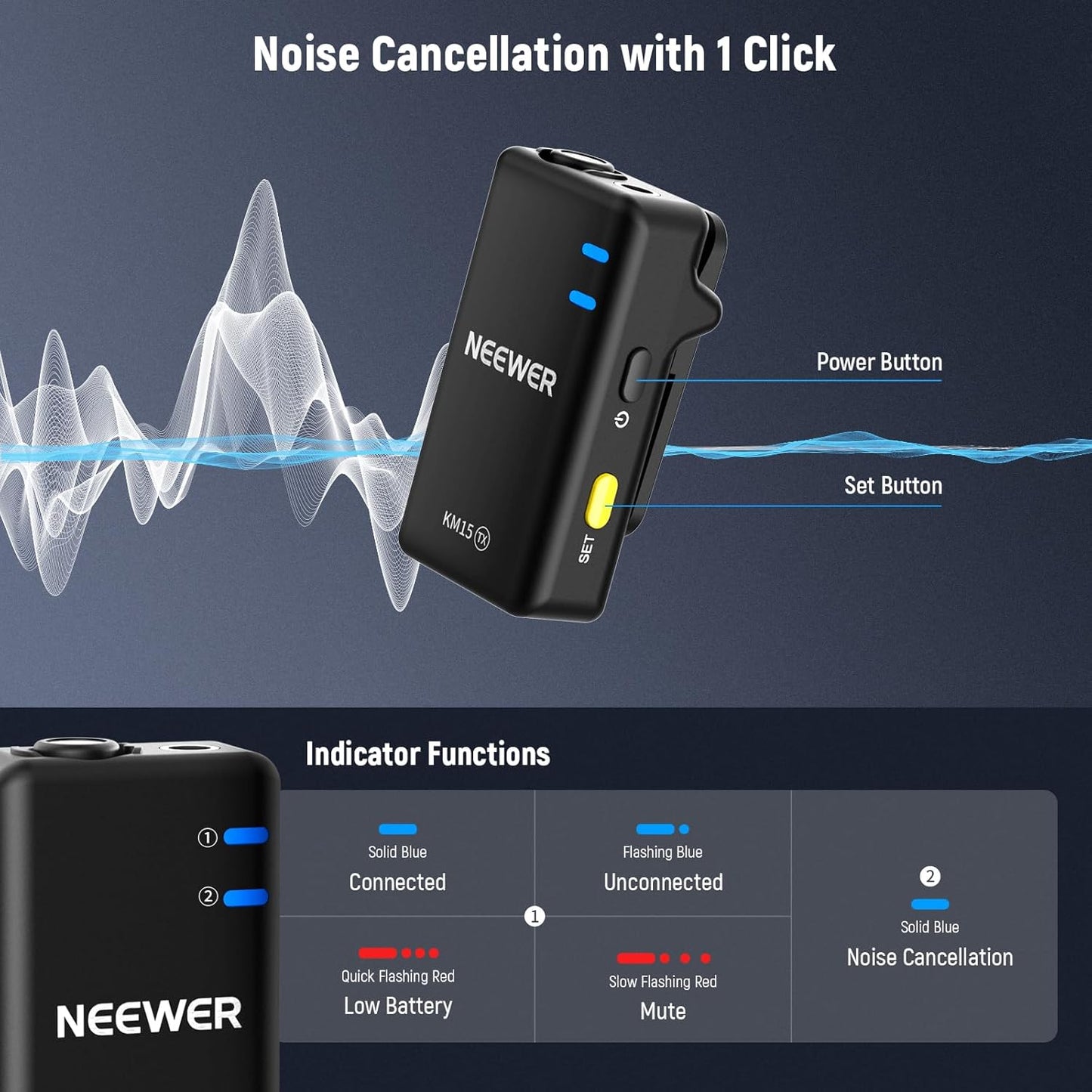 NEEWER CM28 Wireless Lavalier Microphone System with Charging Case, 1 Click Noise Canceling, 4GB Storage for 9Hrs of 48KHz 16 Bit Uncompressed Audio Lapel Mic Compatible with iPhone/Android/PC/Camera
