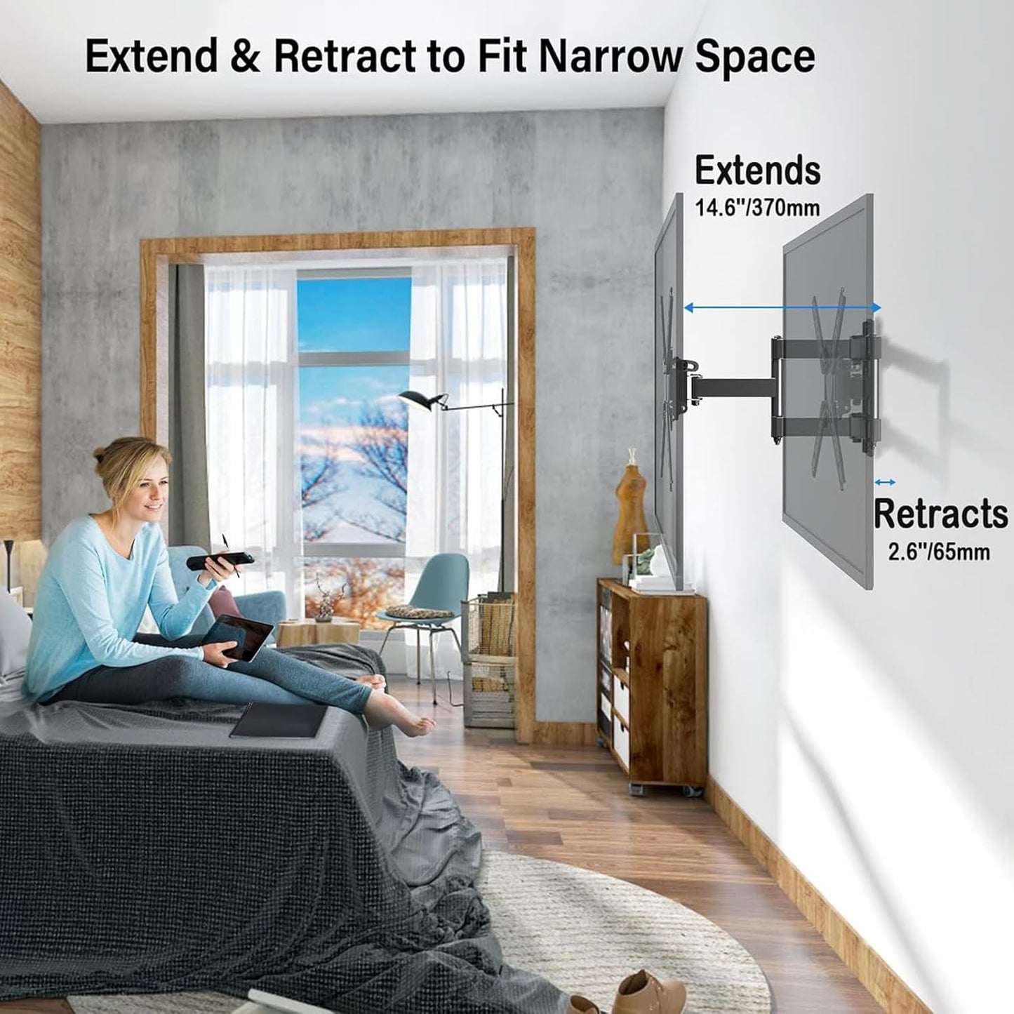 MOUNTUP Full Motion TV Wall Mount for Most 26-50 Inch TVs, Max VESA 300x300mm Wall Mount TV Bracket with Swivel Tilting Extension Level Adjustment for LED LCD Flat Curved TVs Up to 53 LBS MU0018