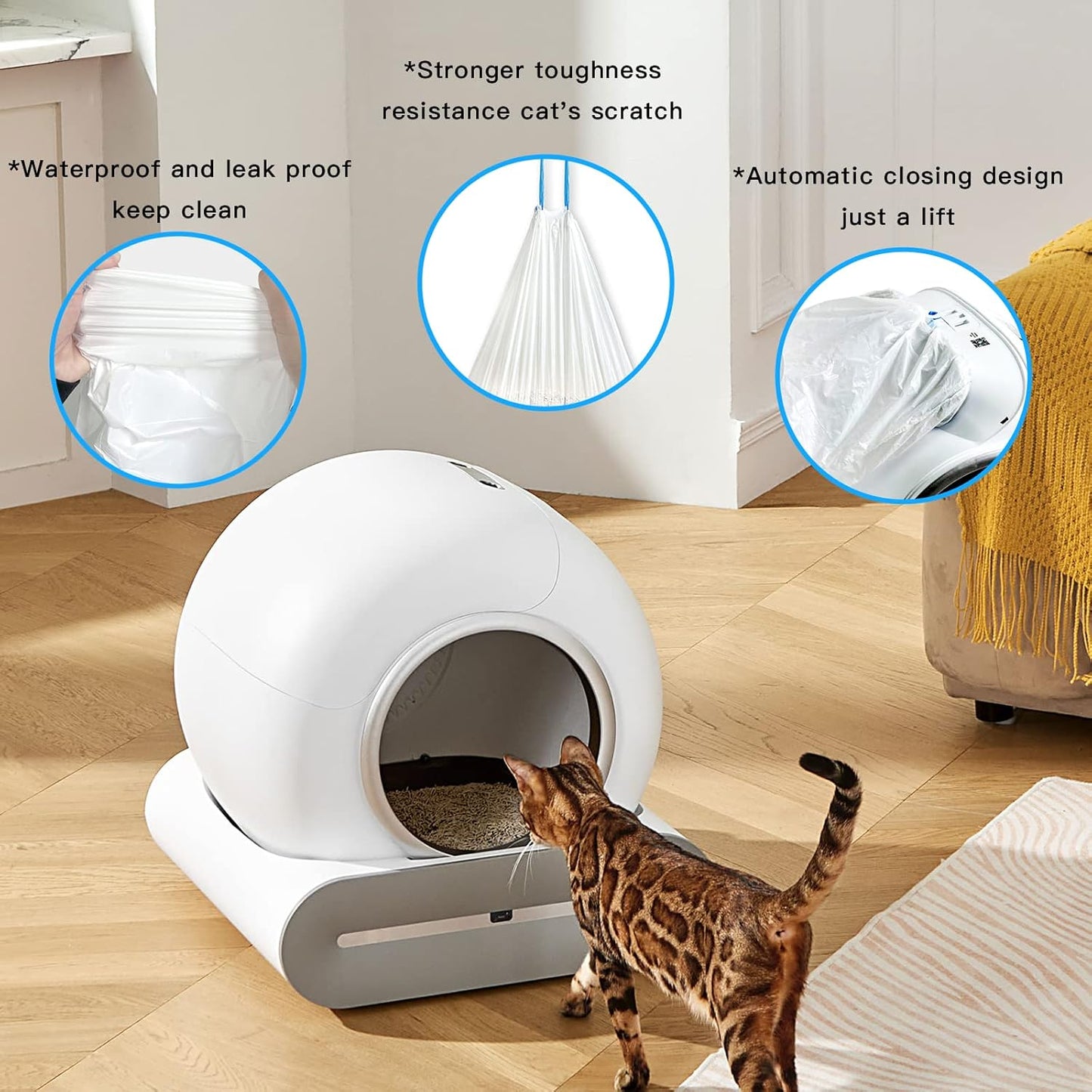 NAHARO Multi-Functional Automatic Cat Litter Box - Self-Cleaning Box Odorless with Real-Time Monitoring and Safety Alarm