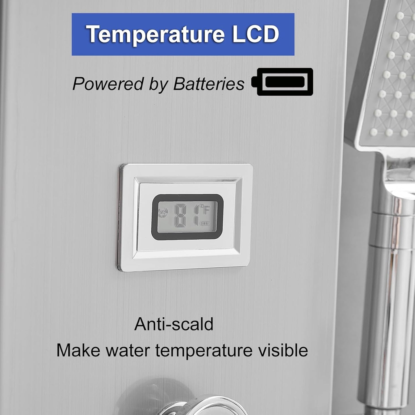 Bathfinesse Shower Tower Bathroom Shower Panel System Rain Massage System 6 in 1 Body Spray Jets Shower Wall Panels Rainfall Waterfall Shower Head Tub Spout with Temperature Display,Matte Black