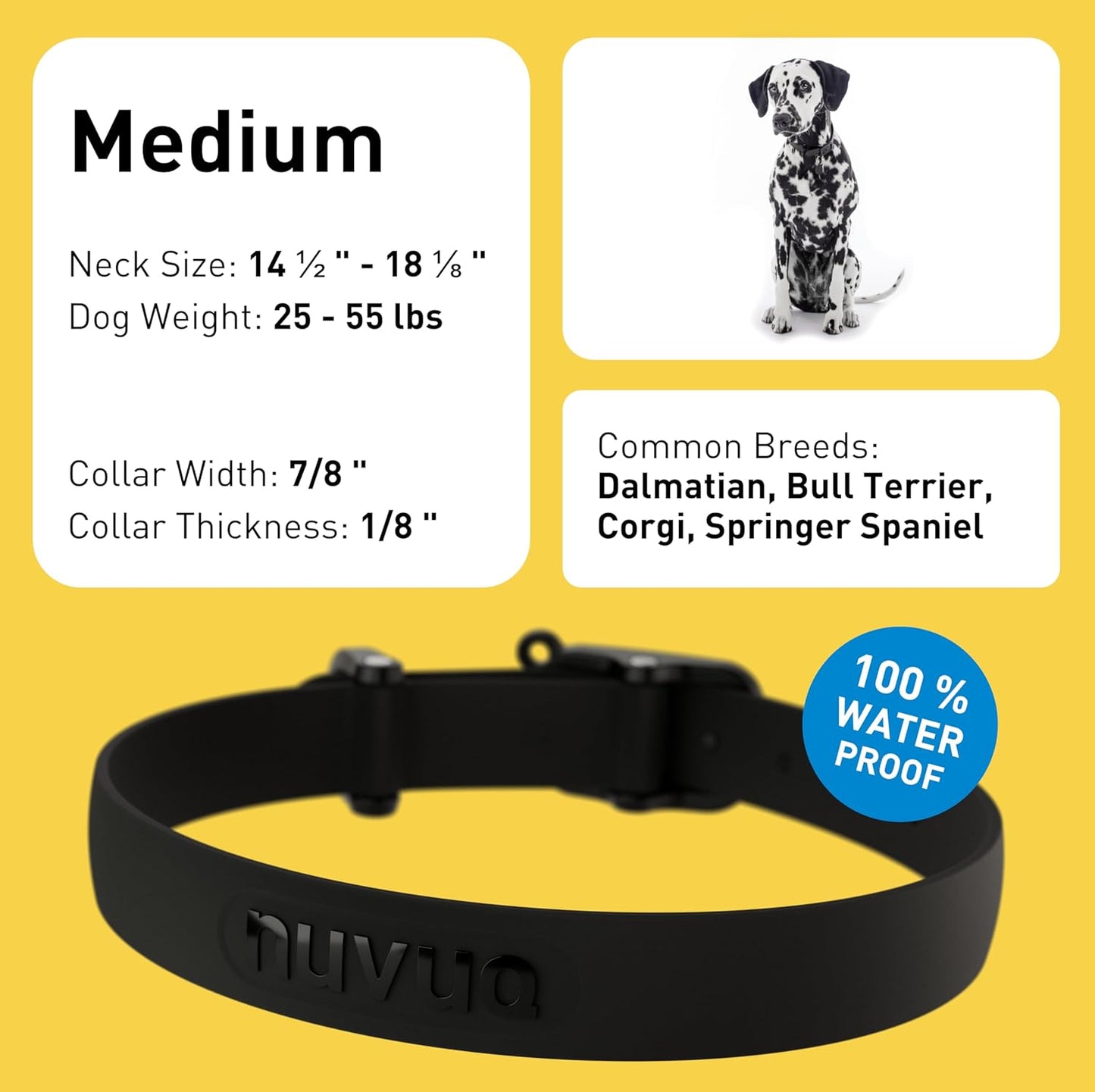 Waterproof Dog Collar - Durable, Comfortable and Adjustable Silicone Dog Collar with Wear Resistant Buckle and ID Tag Ring for Small Dogs by Nuvuq (Black, Small)