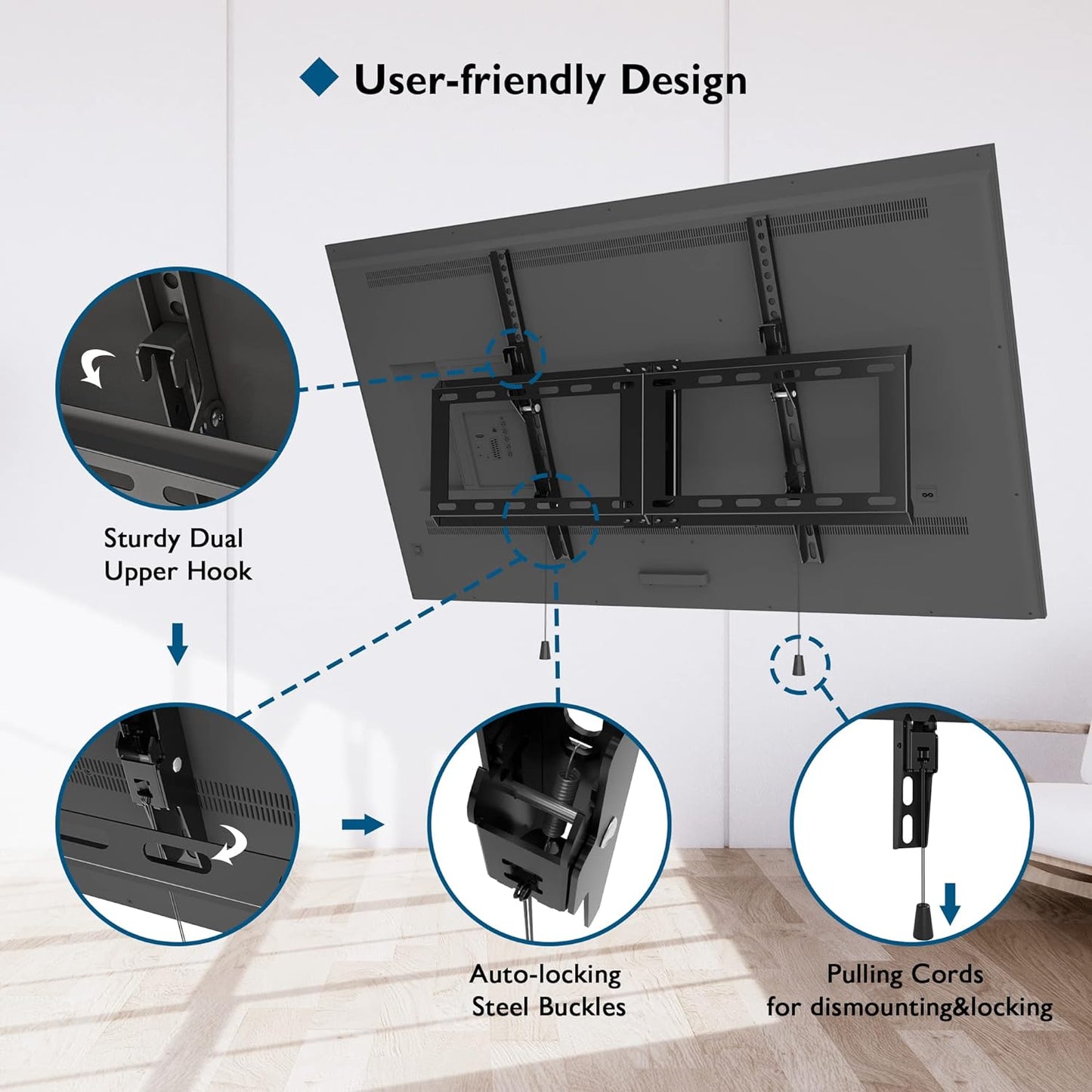BONTEC TV Wall Mount for 37–85 Inch TVs, Tilting TV Mount Bracket for LED LCD OLED Flat Curved Screens, Low Profile 1.5in Design, Max VESA 600x400mm, Supports up to 132lbs, Fits 55 65 75 85 Inch