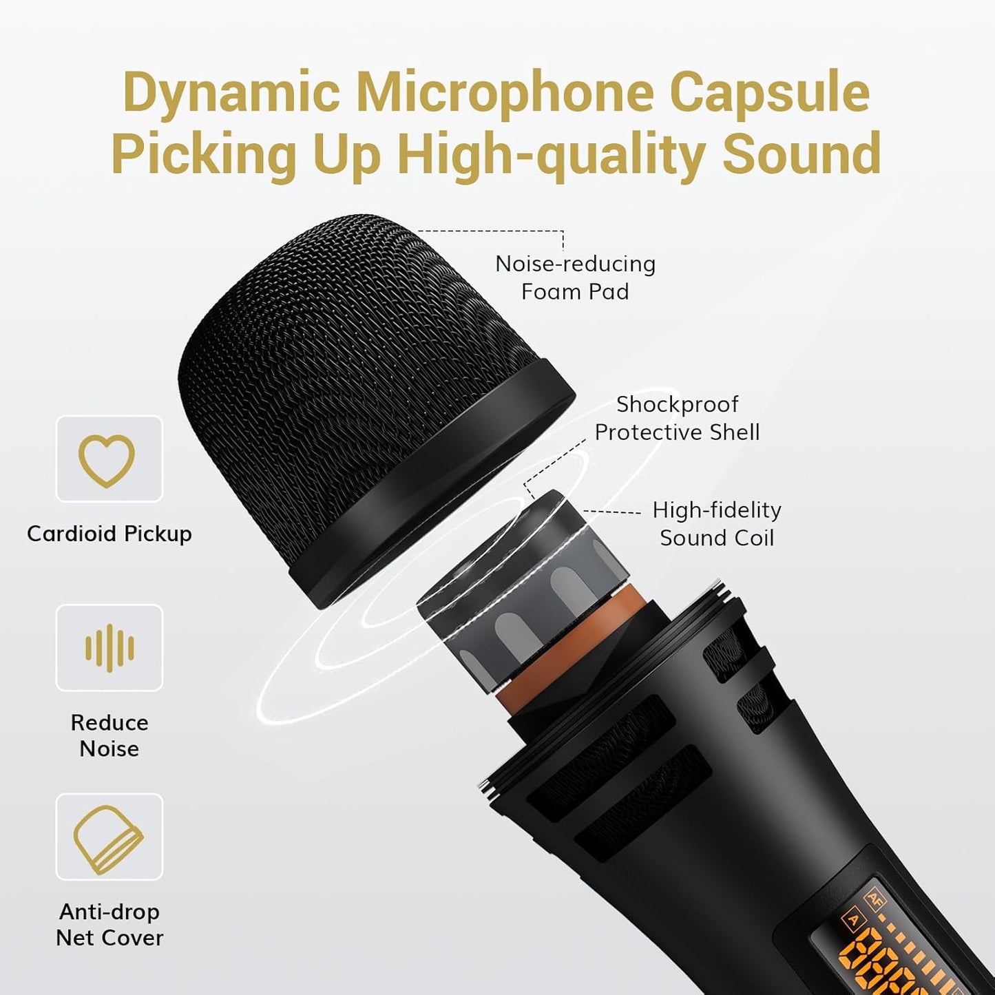 TONOR Wireless Microphones, UHF Dual Karaoke Microphone System, Microfonos Inalambricos with Rechargeable Receiver, Cordless Dynamic Mic for Singing, Wedding, DJ, Party, Speech TW320 Grey