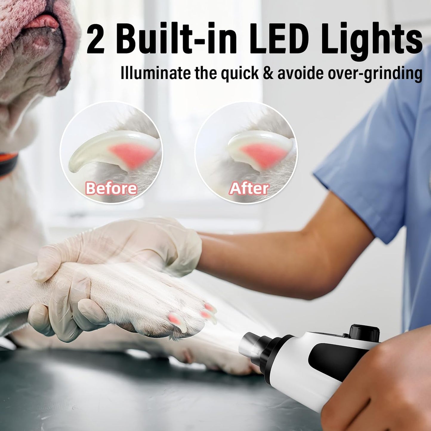 Casfuy Smart 6 Speed Dog Nail Grinder - Pet Nail Grinder with 2 LED Lights Super Quiet Rechargeable Electric Dog Nail Trimmer File Toenail Grinder for Large Medium Small Dogs (Red)