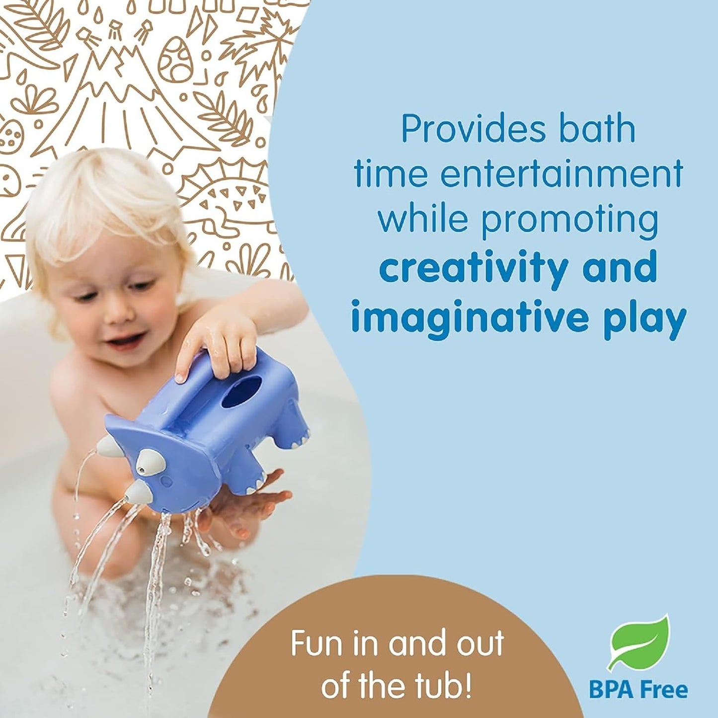 Dr. Brown’s CleanUp Pour & Roar Watering Can, Baby Bath Essentials Kids Toy, BPA Free, Certified Plastic Neutral, 6m+