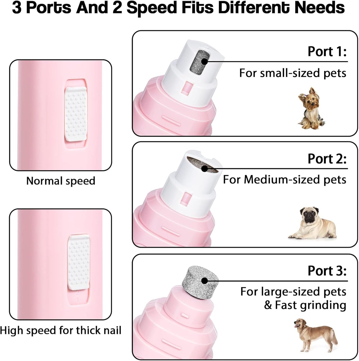 Casfuy Dog Nail Grinder Upgraded - Professional 2-Speed Electric Rechargeable Pet Nail Trimmer Painless Paws Grooming & Smoothing for Small Medium Large Dogs & Cats (White)