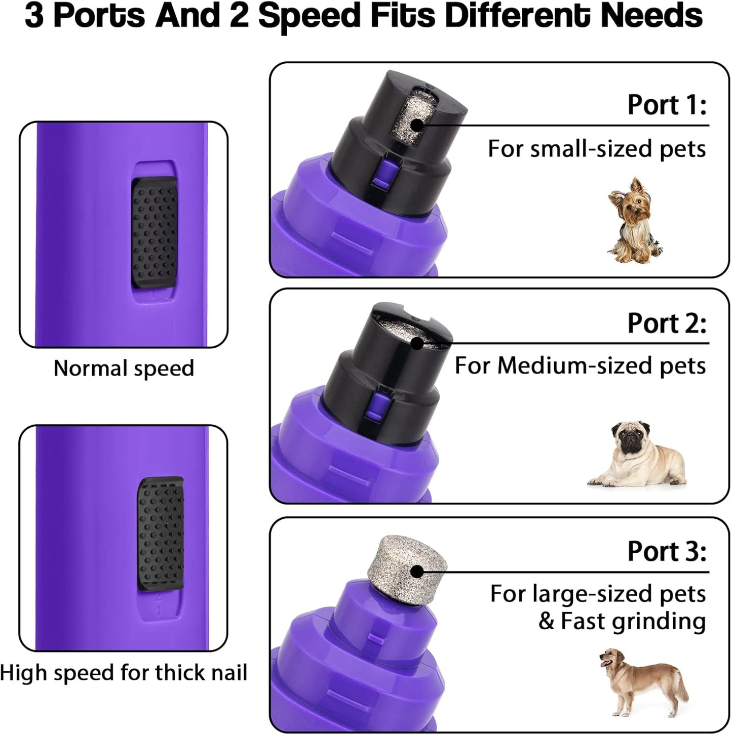 Casfuy Dog Nail Grinder Upgraded - Professional 2-Speed Electric Rechargeable Pet Nail Trimmer Painless Paws Grooming & Smoothing for Small Medium Large Dogs & Cats (White)