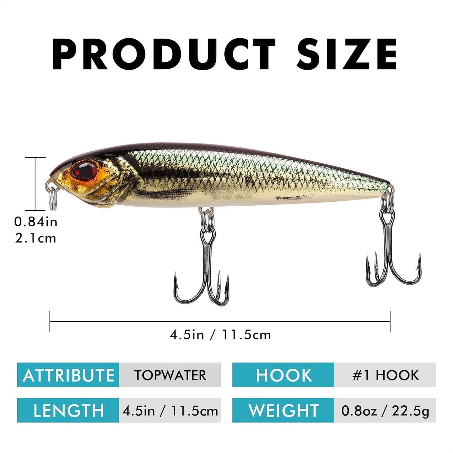 TRUSCEND PoPobait with BKK Hooks, Top Water Plopper Fishing Lures for Bass Walleye Pike Catfish Musky Perch, Floating Lure for Freshwater or Saltwater, Amazing Teasers Fishing Gifts for Family Fishing