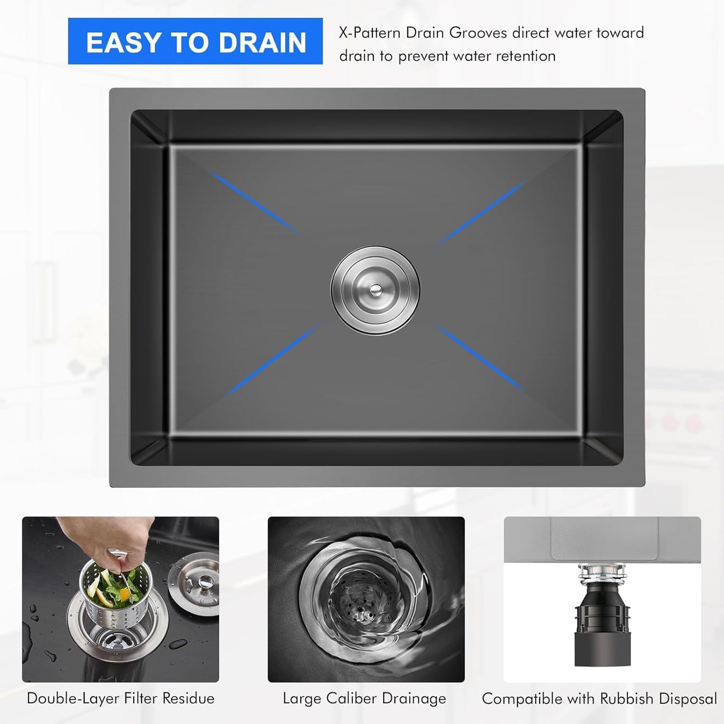 MENATT 20-inch Undermount Kitchen Sink, SUS304 Stainless Steel Handmade Single Bowl Kitchen Sink with Sink Strainer (Brushed), 20"x16"x9"