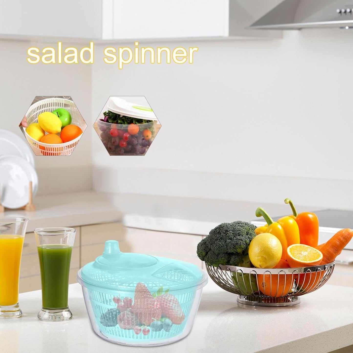 Lettuce Spinner - Fruit Washer Spinner | Lettuce Cleaner Spinner Large Salad Spinner, Fruit Washer Spinner Vegetable Dryer, Salad Spinner Lettuce Dryer Fruit Washer for Safe and Practical