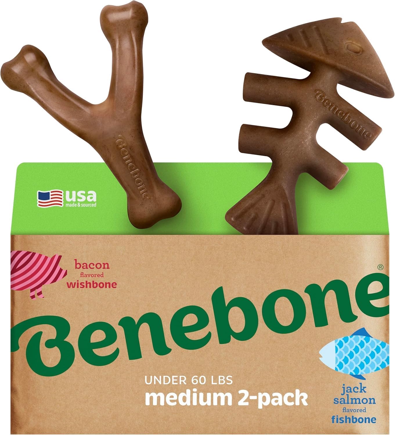 Benebone 4-Pack Durable Dog Chew Toys for Aggressive Chewers, Real Flavors, Made in USA, Medium