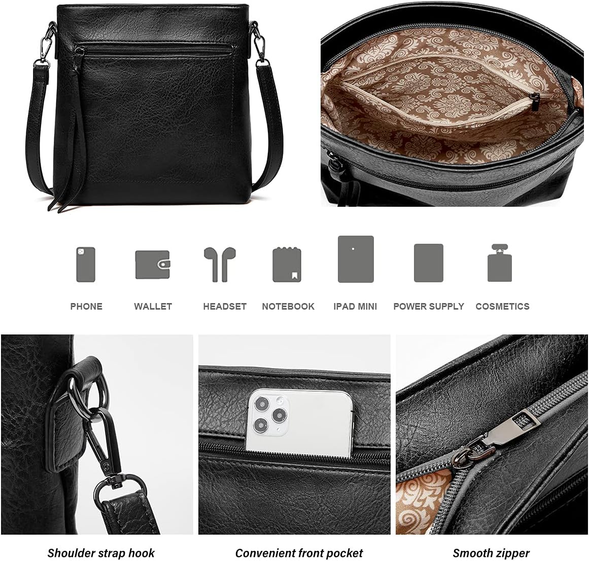 Ashioup Hobo Bags for Women Soft PU Leather Shoulder Bag Vintage Slouchy Handbag with Zipper