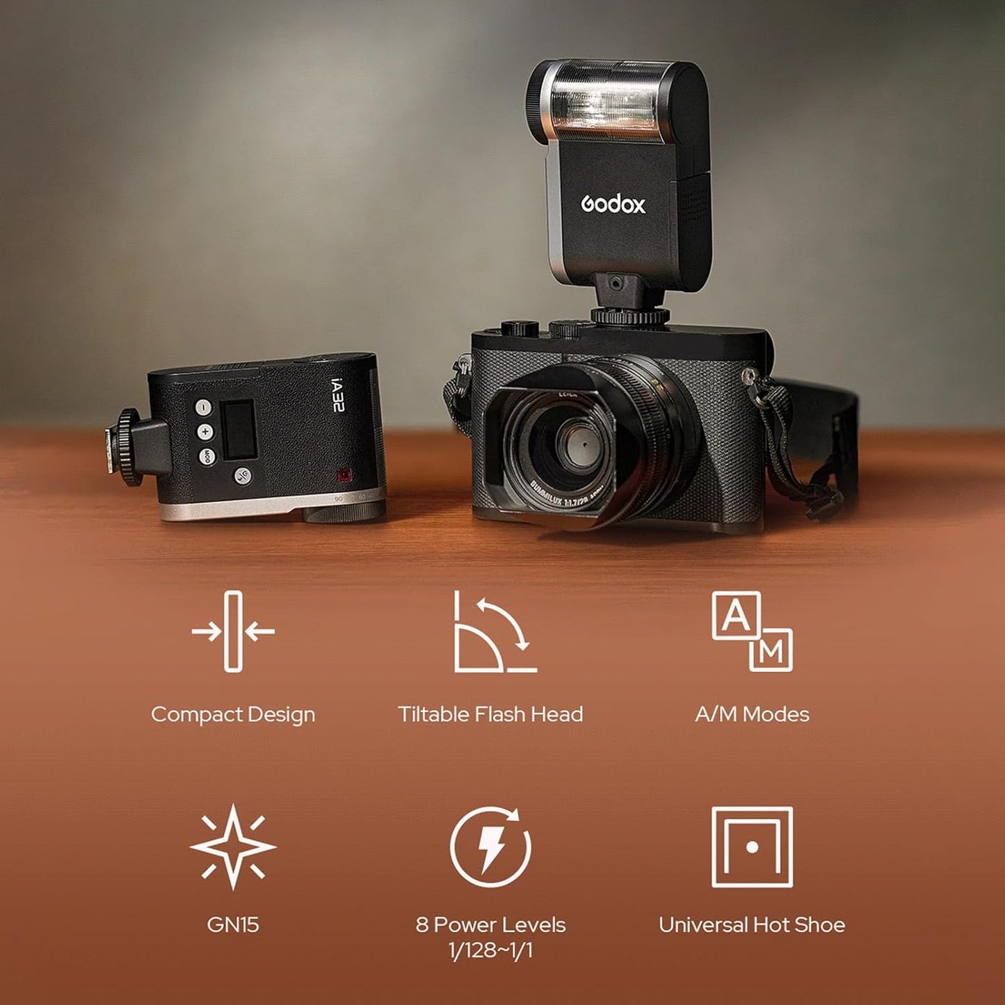 Godox iM30 Mini Camera Flash GN15 On-Camera Speedlite with 7 Power Levels 3.6s Recycle Time Single-Contact Hot Shoe Replacement for Canon Nikon Sony Mirrorless Cameras