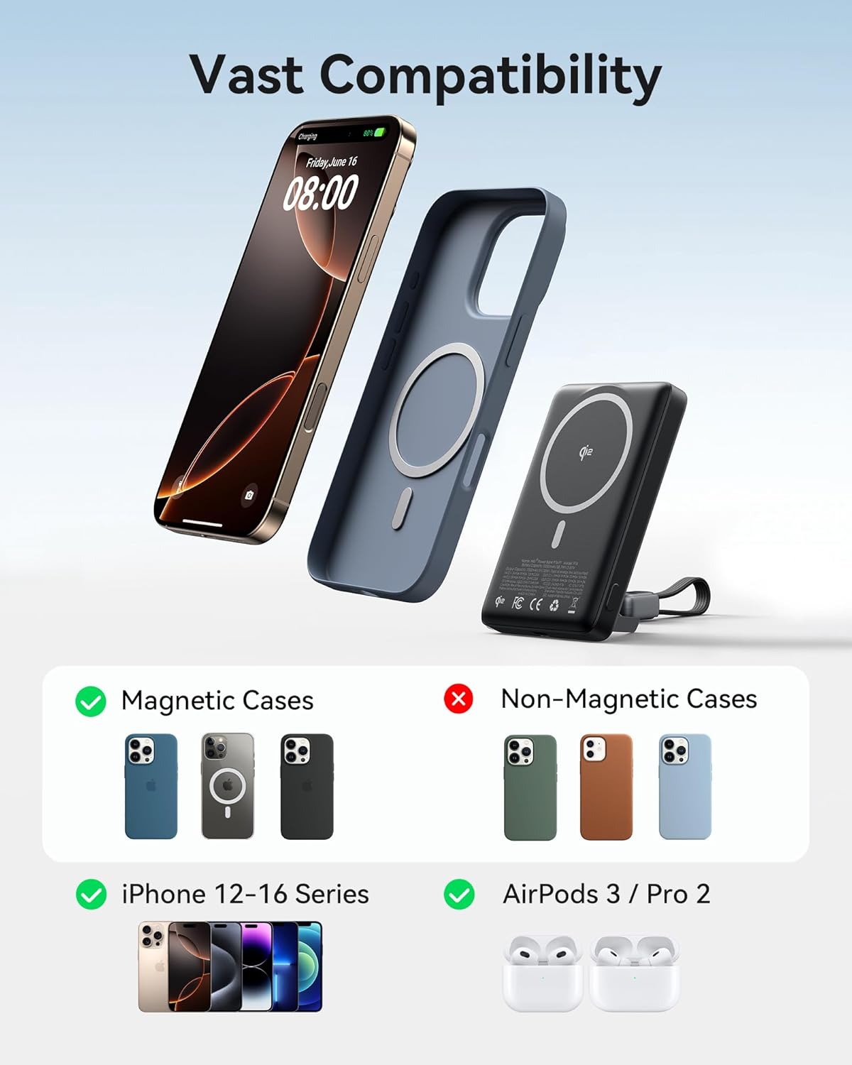INIU Qi2 Magnetic Power Bank, Market's Slimmest 10000mAh Portable Charger with Foldable Stand for iPhone 16/15/14/13/12 Series