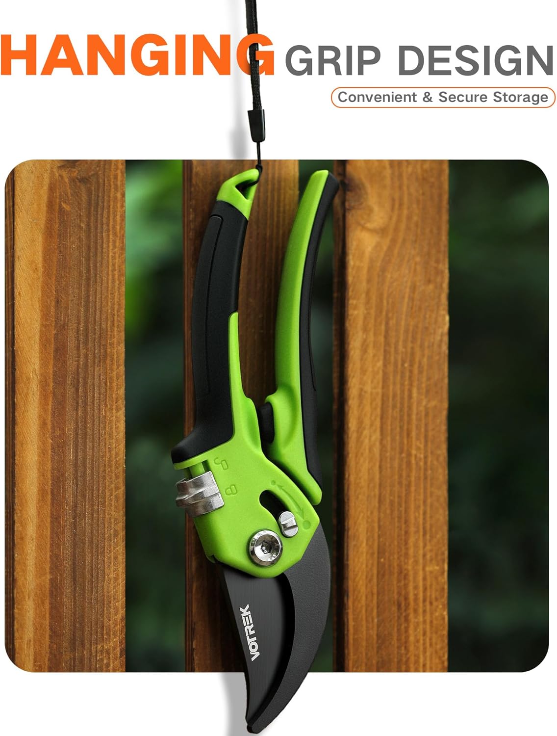 VOTREK Pruning Shears - 8.5" Heavy Duty Bypass Pruners for Gardening with Built-in Spring & SK5 Steel Blades - Ergonomic Adjustable Handle for All Hand Sizes, Garden Clipper Plant Scissors for Branch